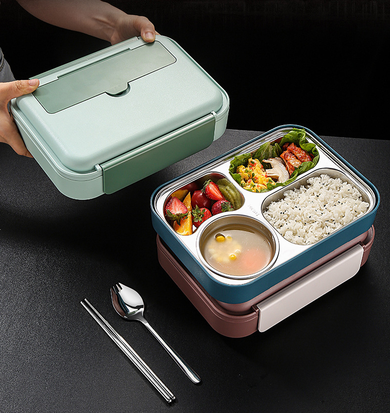 Boîte à lunch double face en acier inoxydable 304 premium avec bol à soupe