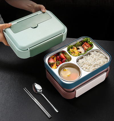 Premium 304 Stainless Steel Double-Sided Lunch Box with Soup Bowl