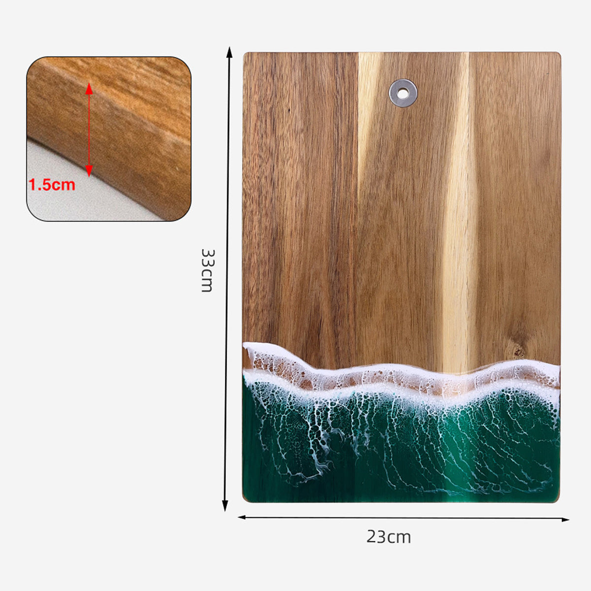 Wood Cutting Board Resin Blue green Wave Pattern - Korvel