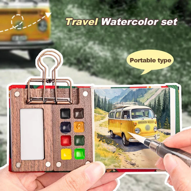 Mingke Mini Watercolor Paint Box with Notebook - 8 Colors