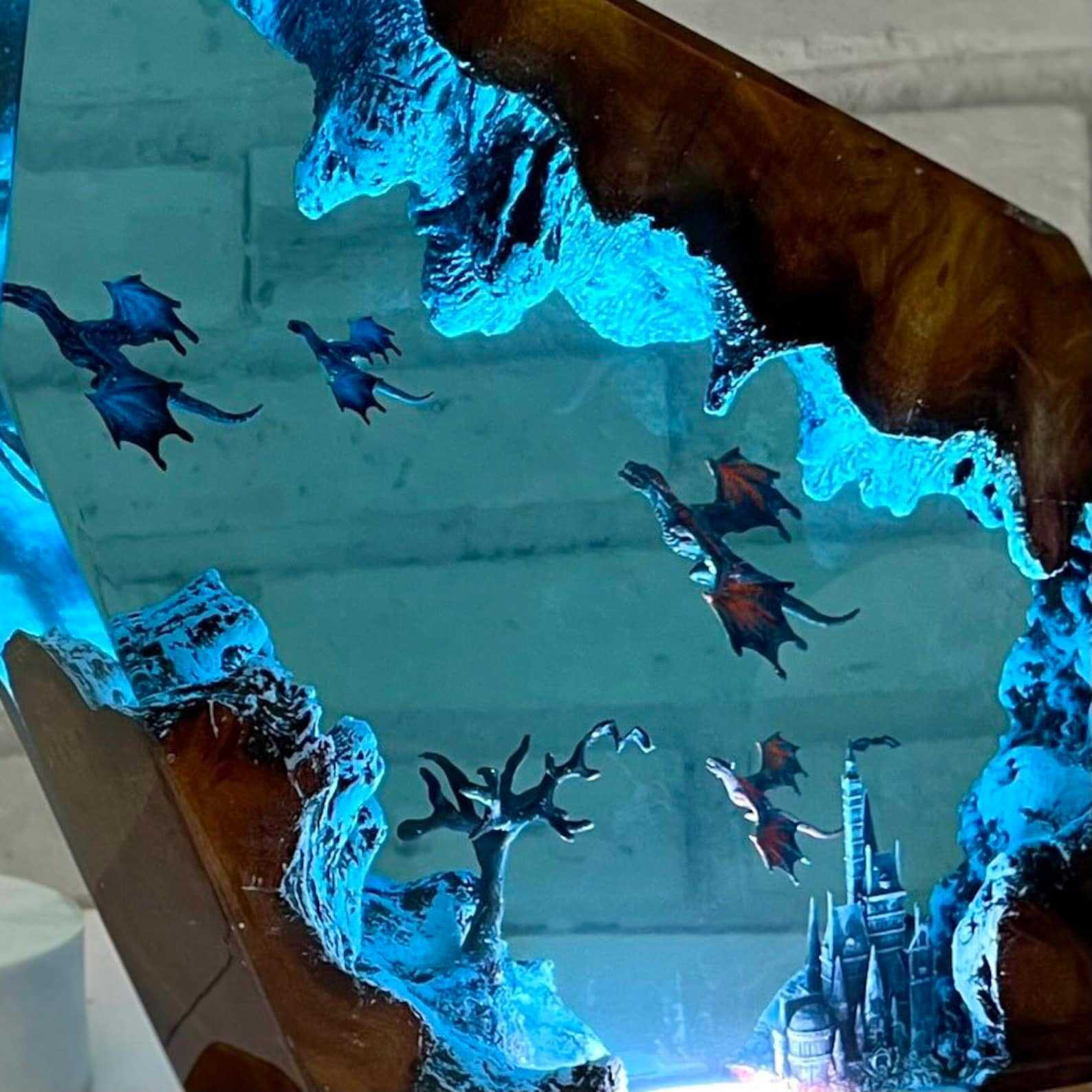 Fire Dragon and Ice Dragon Resin Lamp 3D Dragon Desk Lamp Game of Power Dragon Lamp Lighting Home Decoration - Korvel