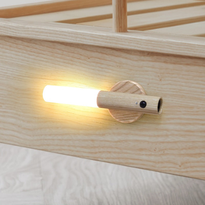 Wood Wireless USB LED Night Light Wall Lamp Rechargeable Sensor Motion Night Light - Korvel