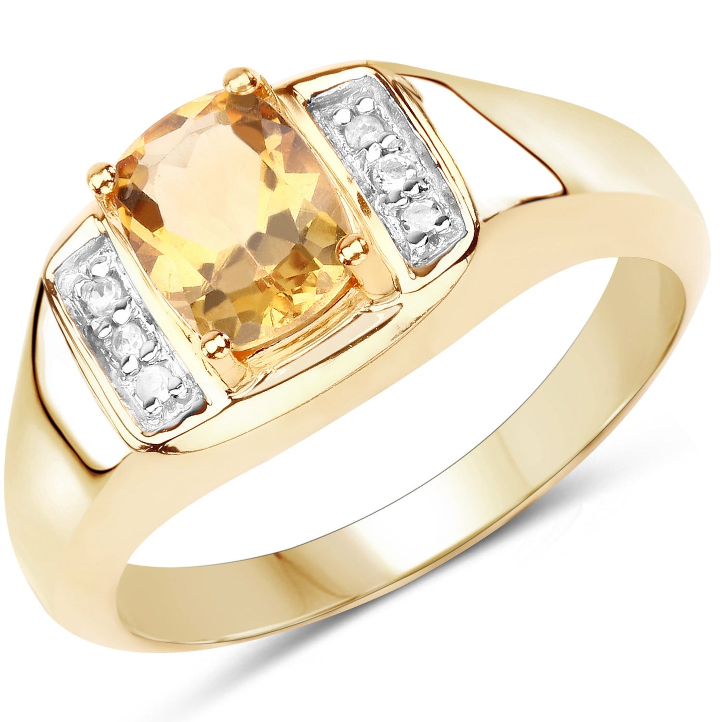 Anillo de Citrino y Topacio Blanco Baño de Oro de 14K
