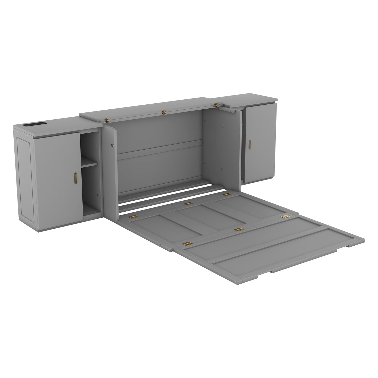 Full Size Murphy Bed with Shelves and USB Ports - Gray