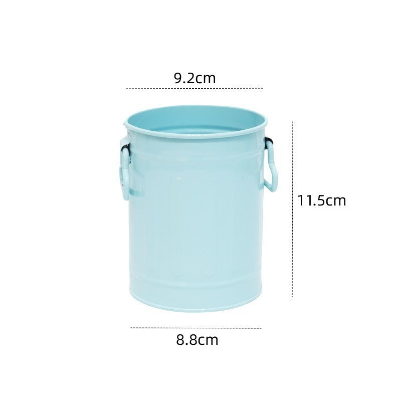 Cylindrical wrought iron pen holder DIY creative desktop storage bucket multifunctional stationery pen holder - Korvel