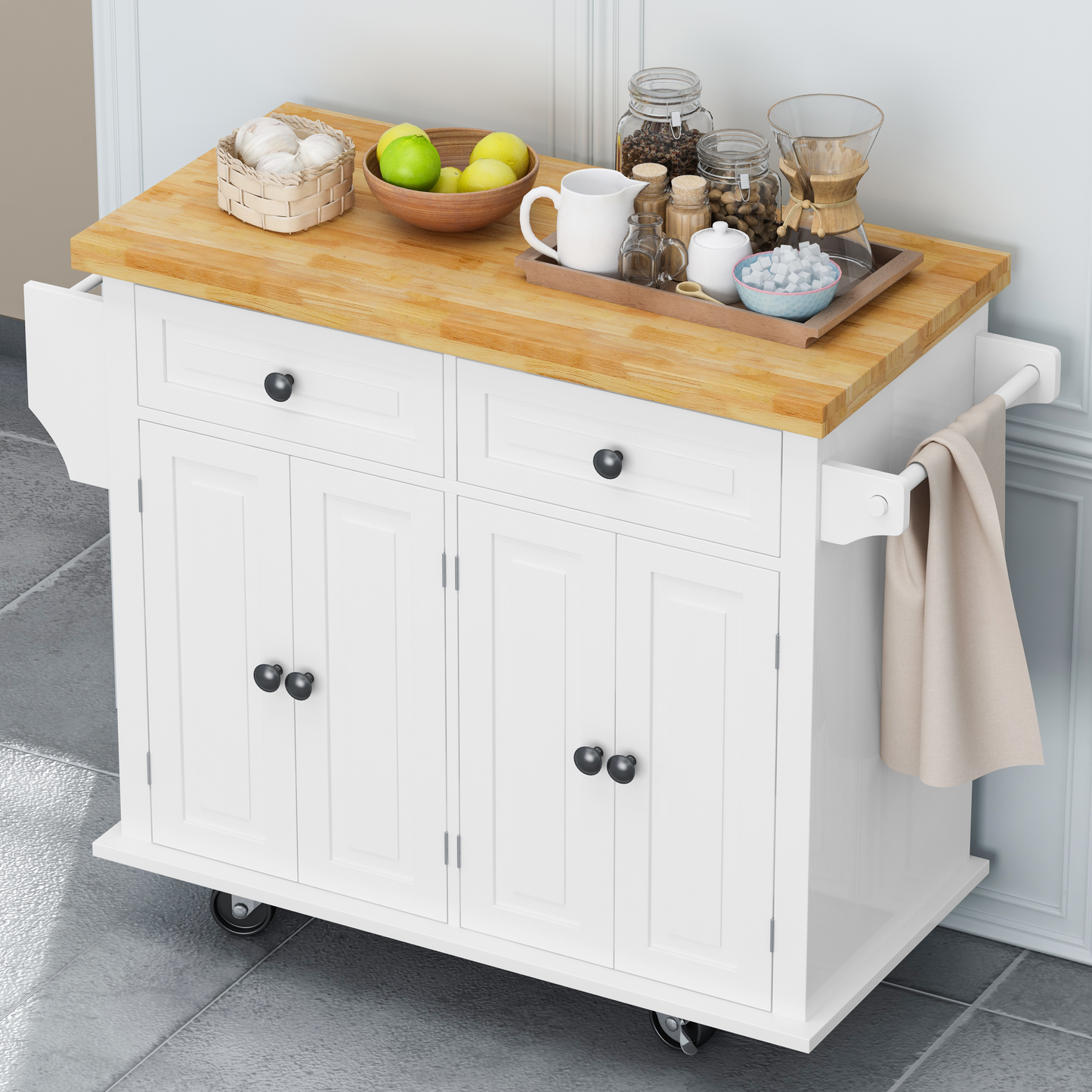 Elegant Kitchen Island Cart with Storage and Locking Wheels
