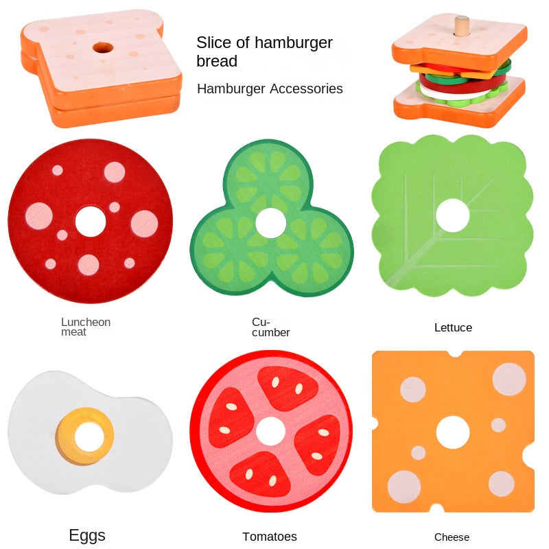 Juego de Comida de Madera: Hamburguesa, Papas Fritas y Sándwich