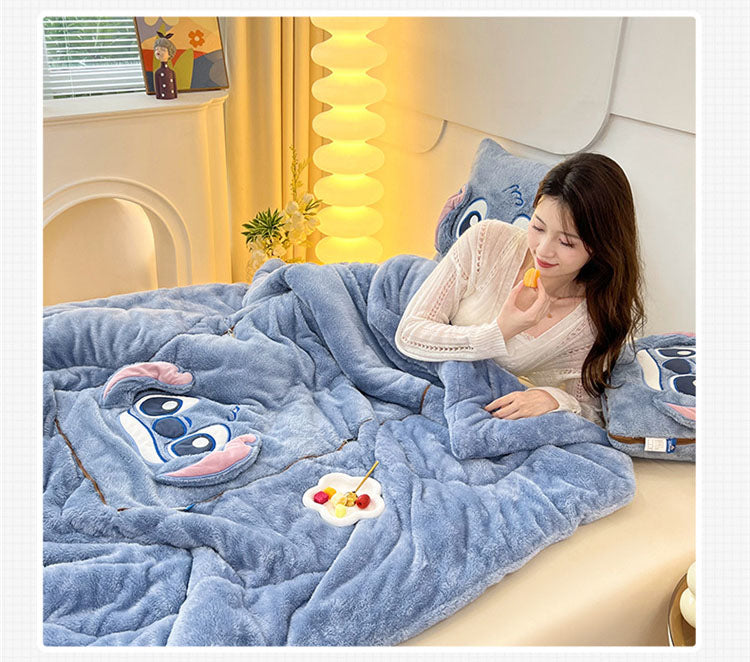 Double sided Arctic fleece pillow with embroidered fabric, dual-use office car nap blanket cushion - Korvel