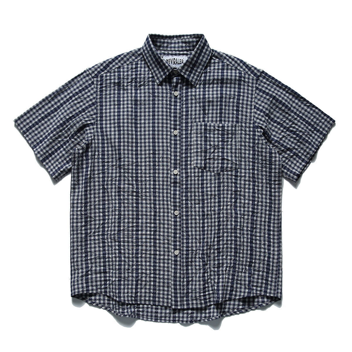 Wrinkled casual short sleeved shirt checkered half sleeved shirt - Korvel