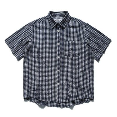 Wrinkled casual short sleeved shirt checkered half sleeved shirt - Korvel