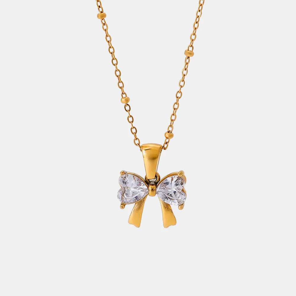 Collier en Zircon en Plaqué Or avec Nœud Élégant