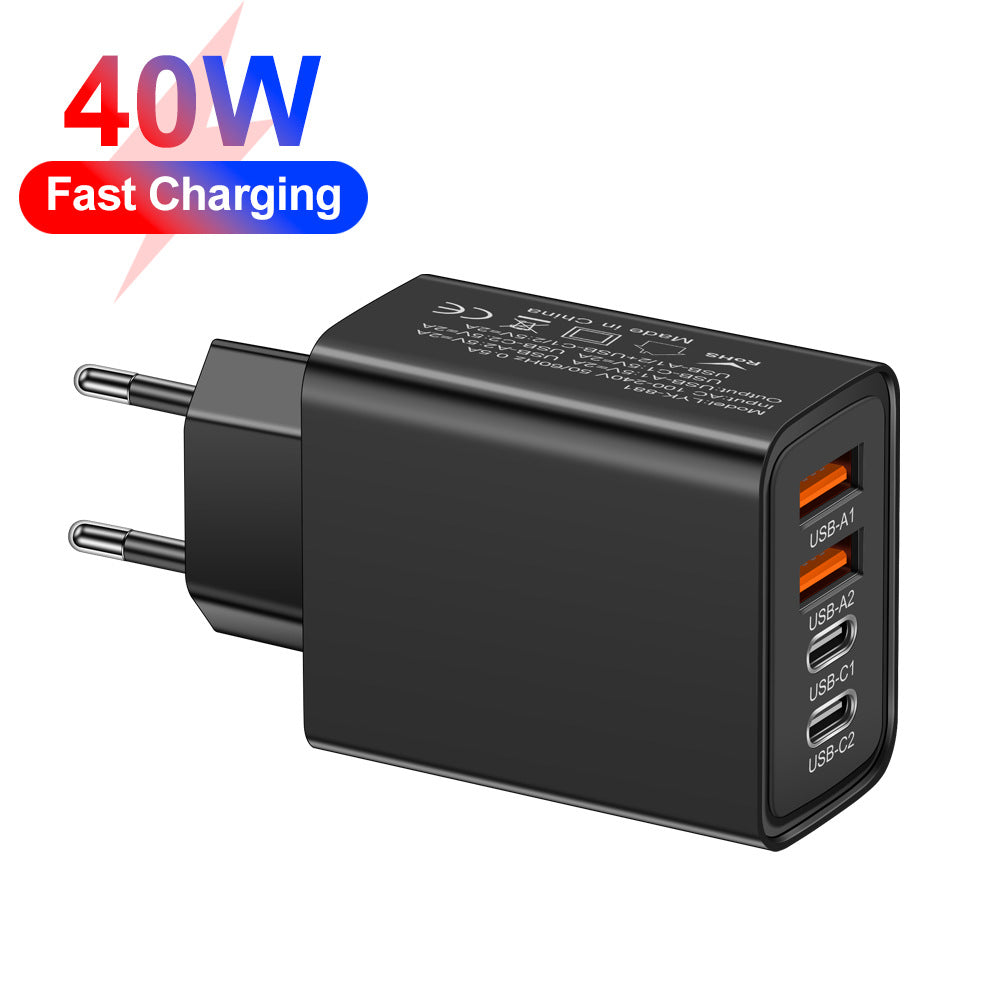 2.4A 2PD+2USB mobile phone charger charging head, American standard, European standard, British standard, travel charging head - Korvel