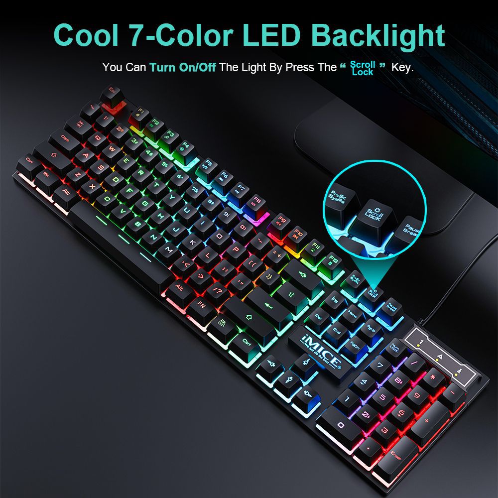 Wired Gaming Keyboard & Mouse Set with Rainbow Backlighting