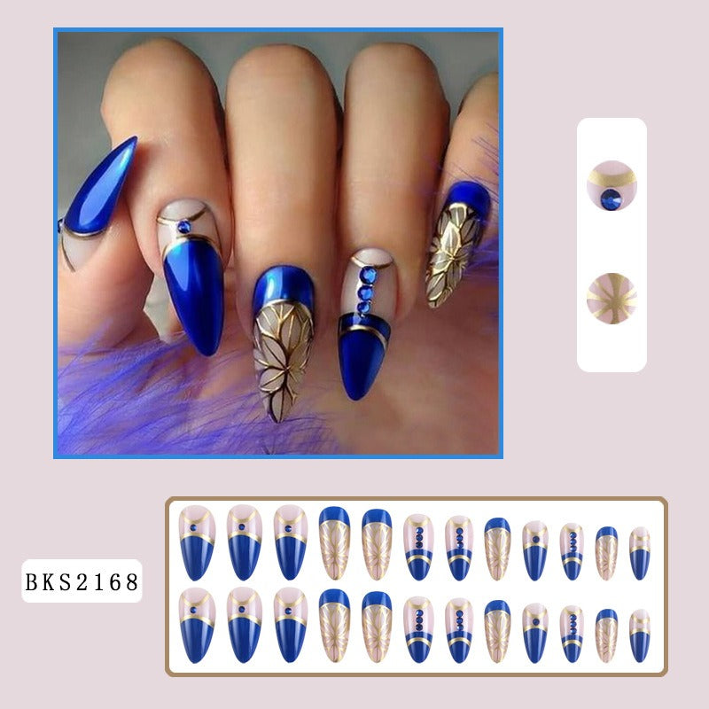Cross-border palace style diamond wearable nail patches long gold foil nail polish wearable nail patches - Korvel