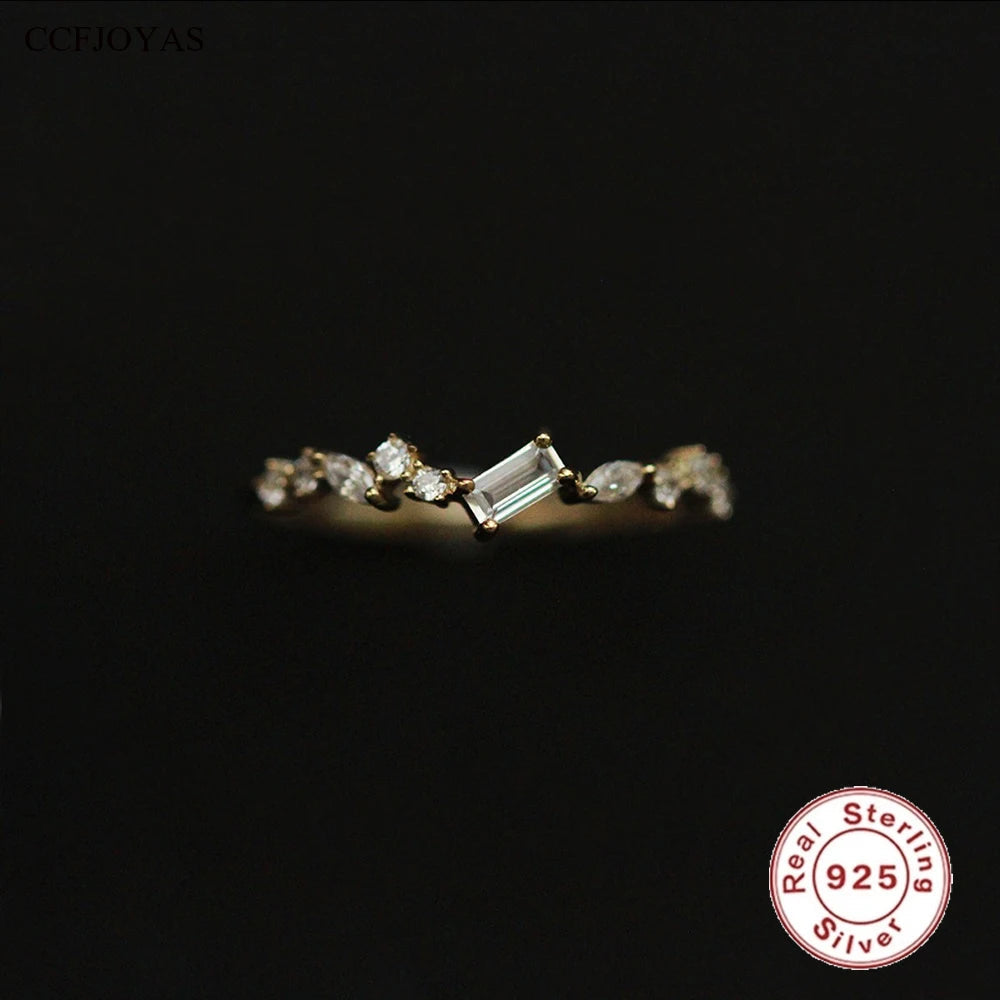 Bague en zircon clair en rectangle géométrique en argent sterling 925