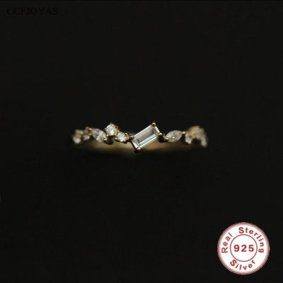 Bague en zircon clair en rectangle géométrique en argent sterling 925