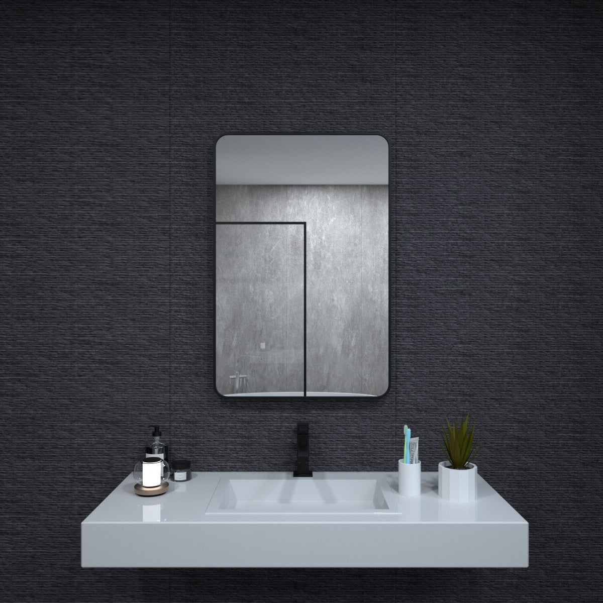 Matte Black Aluminum Frame Bathroom Wall Mirror 24x36