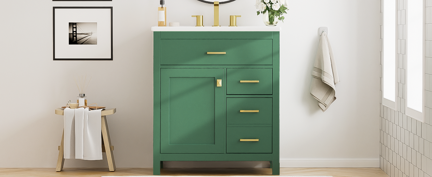 30-Inch Green Bathroom Vanity with Ceramic Sink