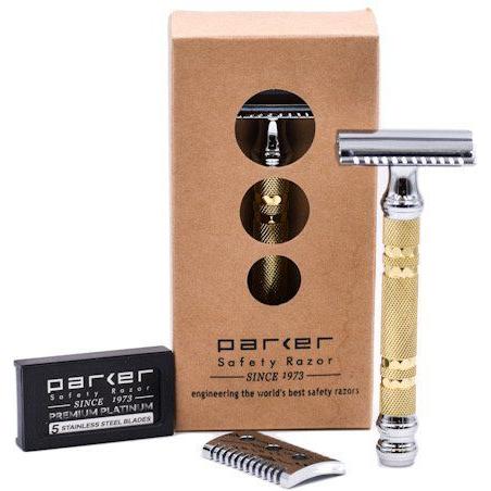 Maquinilla de afeitar de seguridad convertible Parker 69CR con placas de peine dual