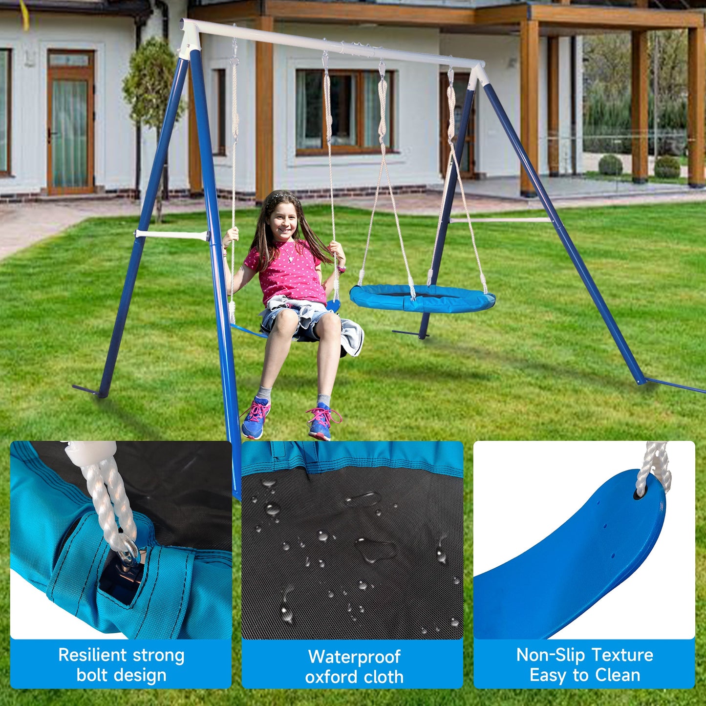Kids Metal Swing Set for Backyard Outdoor Playground Two Functional Swing Set For Kids Outdoor Equipment - Korvel
