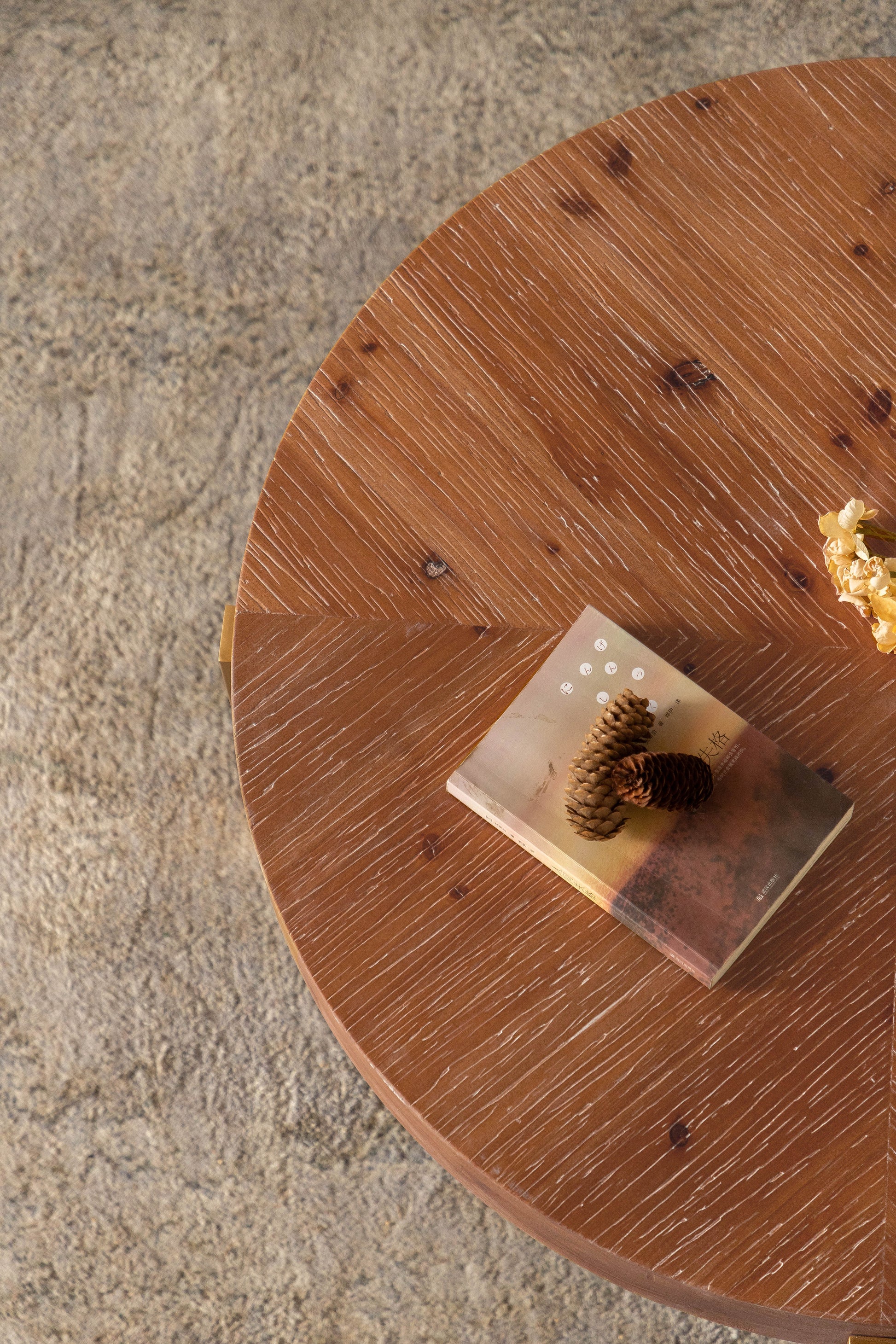 33.86"Modern Retro Splicing Round Coffee Table Fir Wood Table Top with Gold Cross Legs Base(Same SKU:W757126236) - Korvel