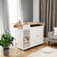 44 Inch Kitchen Island Cart with Solid Wood Top, Wine Storage, Spice Rack, Towel Rack, Wine Glass Holder White & Oak - Korvel