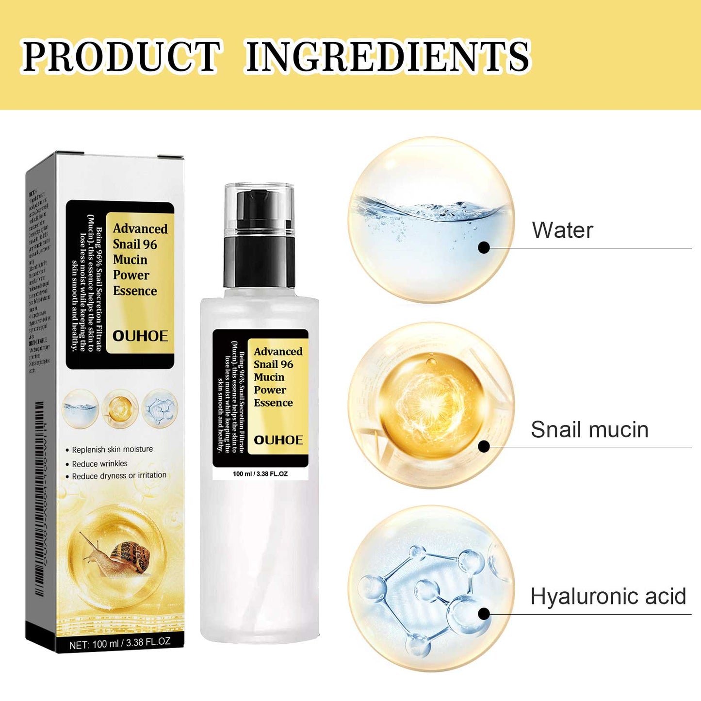Snail 96 Collagen Power Essence, Repair Skin Barrier Moisturizing And Fading Dark Spots Snail Essence - Korvel