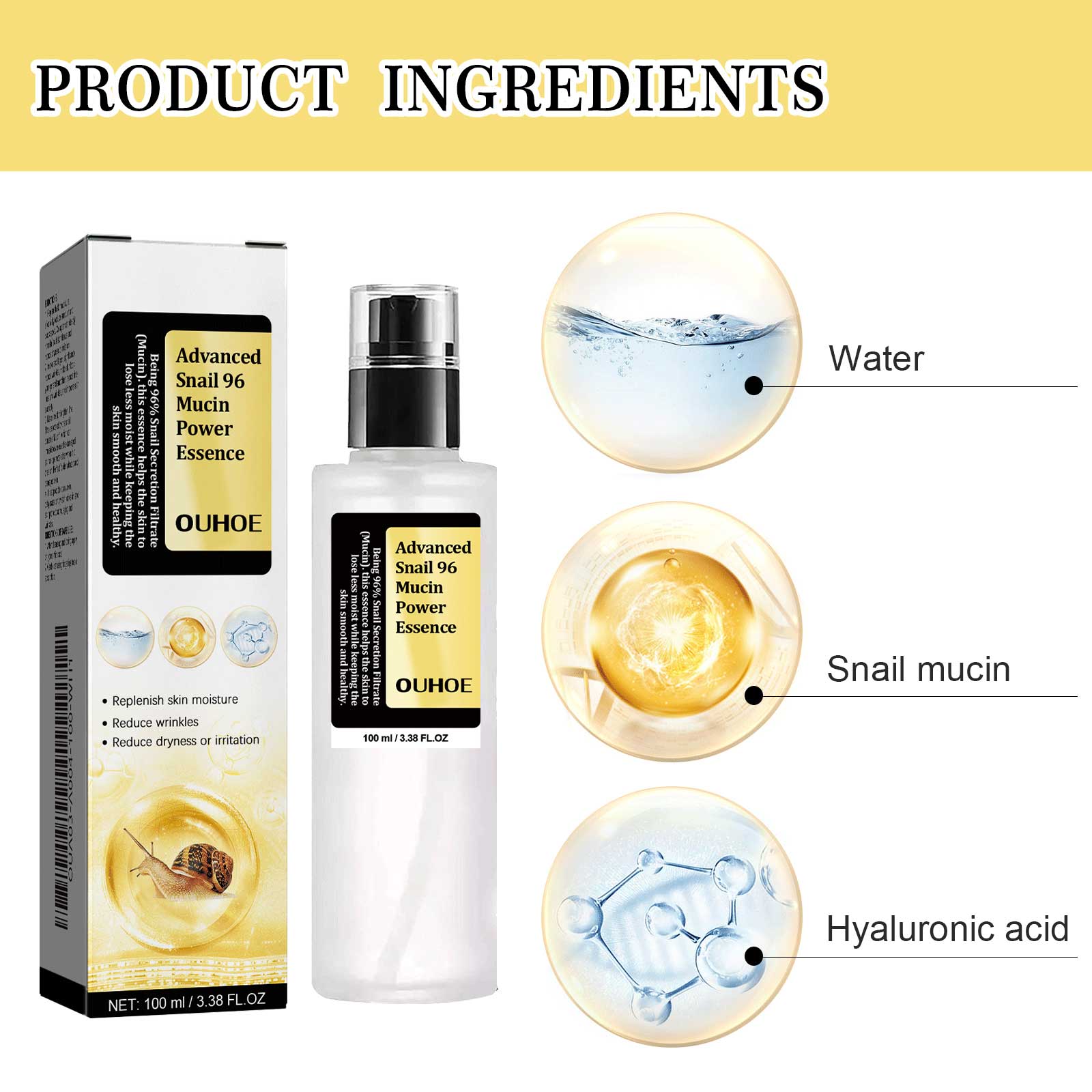 Snail 96 Collagen Power Essence, Repair Skin Barrier Moisturizing And Fading Dark Spots Snail Essence - Korvel