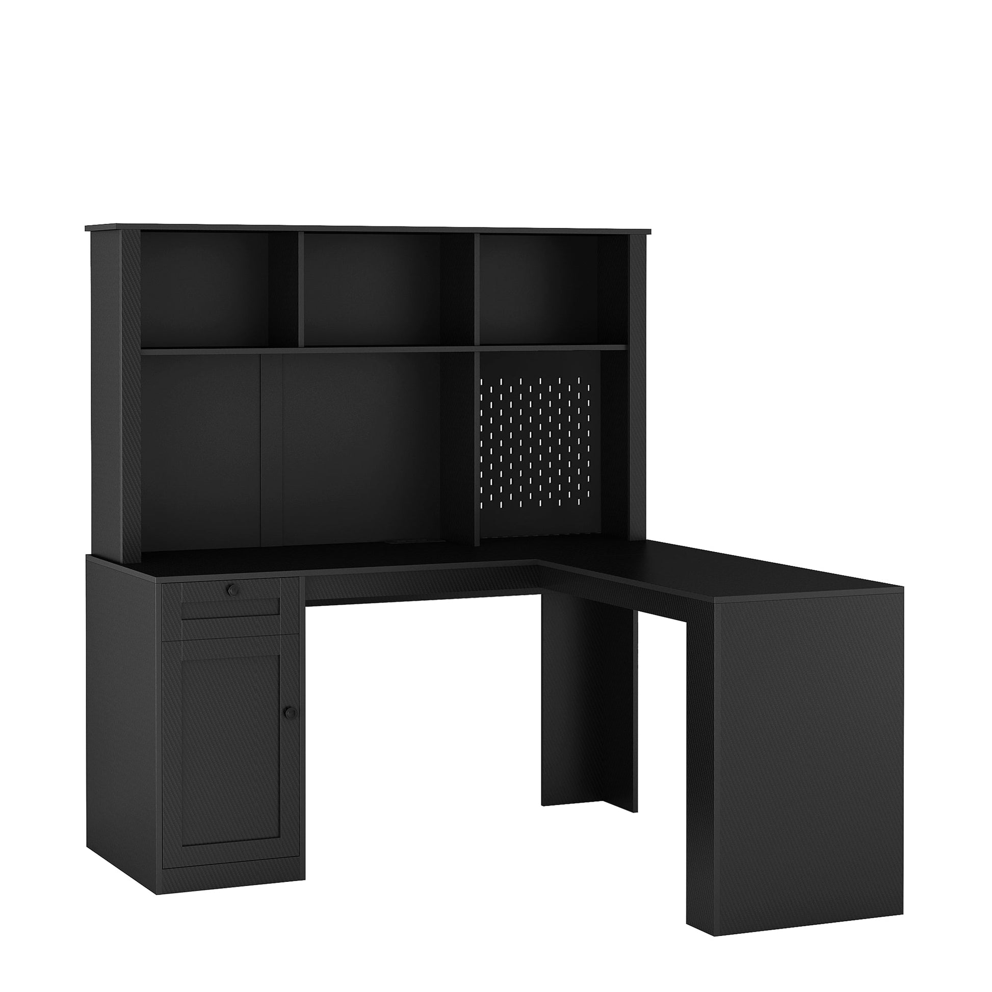 Writing desk with drawer bookshelf and charger, modern L-shaped desk with storage space, corner gaming computer desk - Korvel