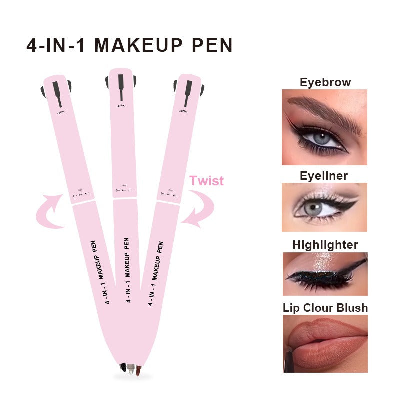 4 In 1 Eyebrow Pencil Waterproof Drawing Eye Brow Makeup Pen Long-Wear Eyeliner Eyebrow Highlighter Stick Makeup Cosmetic Tool - Korvel