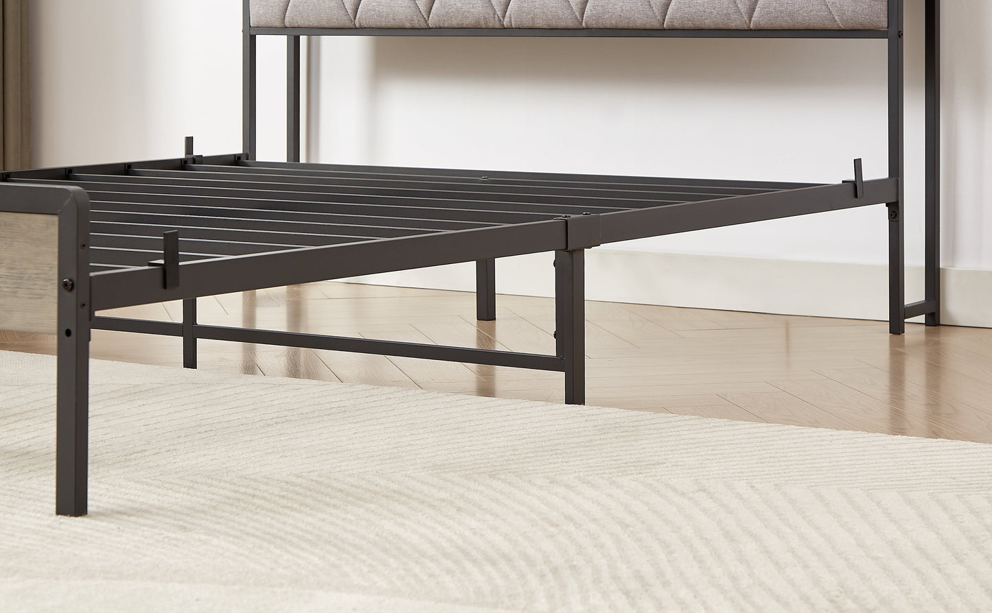 Premium Grey Full Size Bed Frame with Charging Station