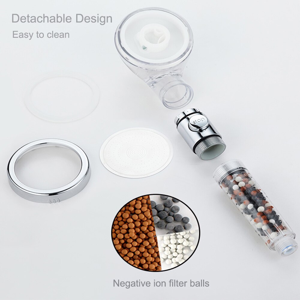New Tourmaline balls Filter Shower Head Water saving 3 Modes adjustable SPA shower head on/off button high pressure shower - Korvel