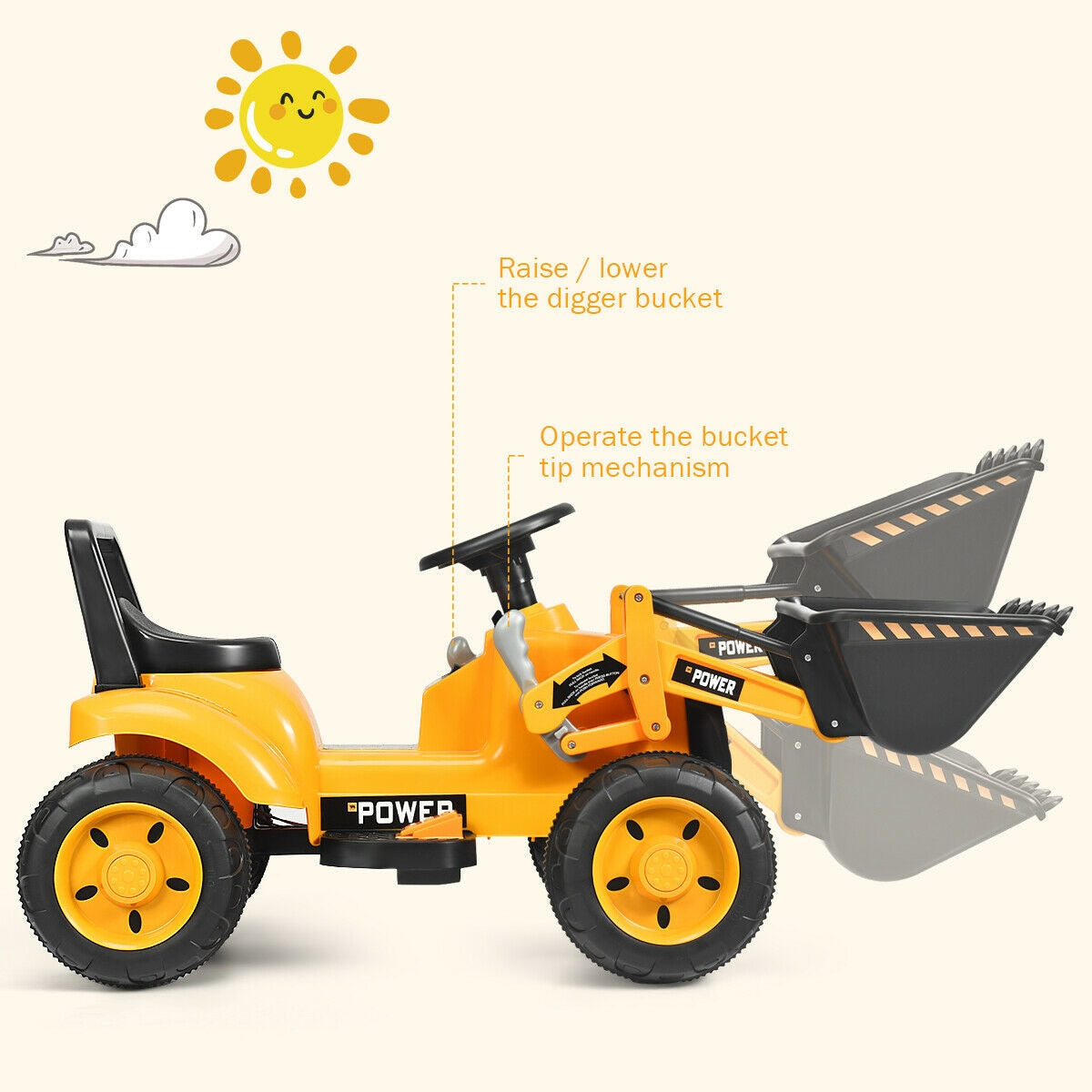 Excavatrice à pédales pour enfants - Jaune