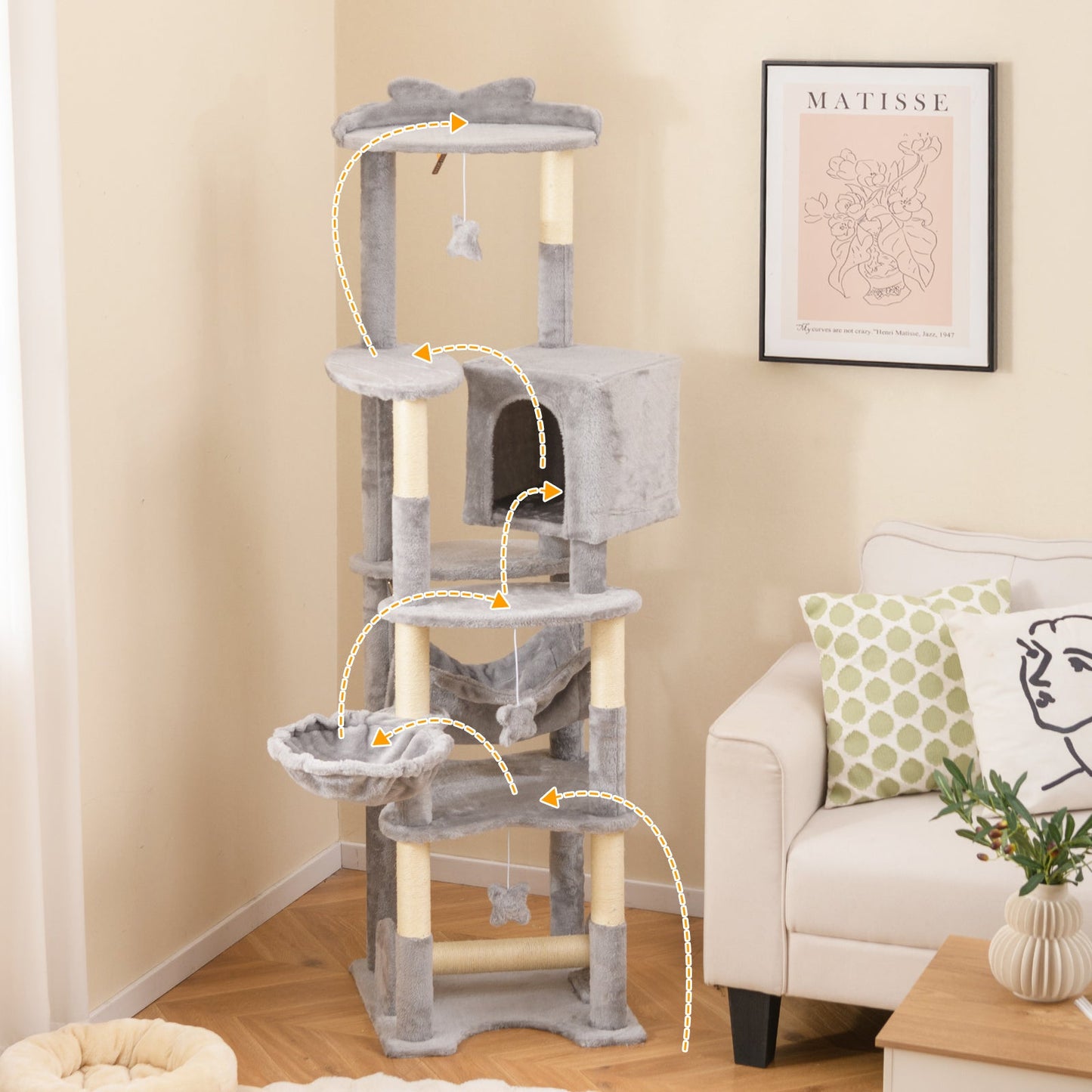 69 Inch Multi-level Cat Tree with Cozy Condo and Top Perch