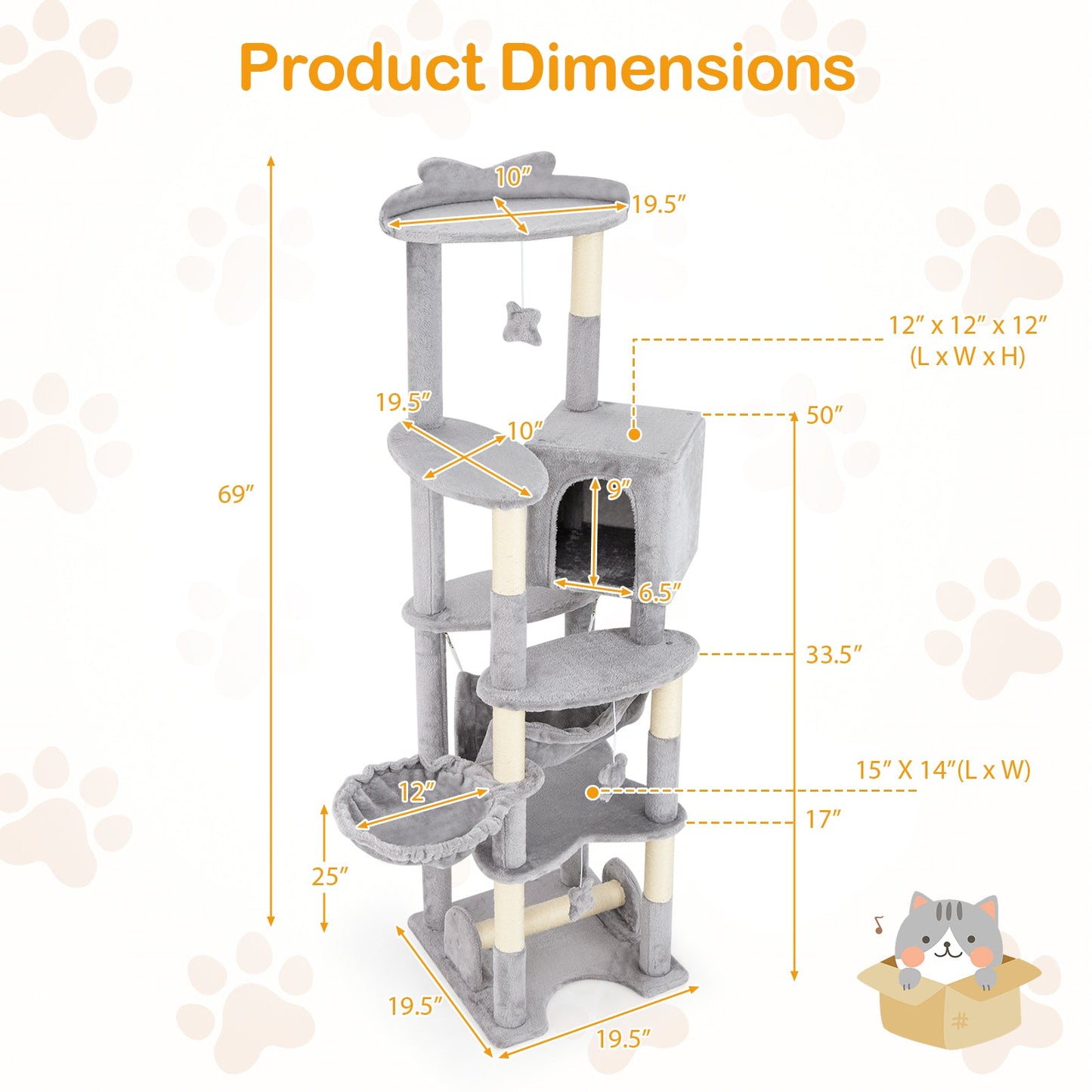 69 Inch Multi-level Cat Tree with Cozy Condo and Top Perch
