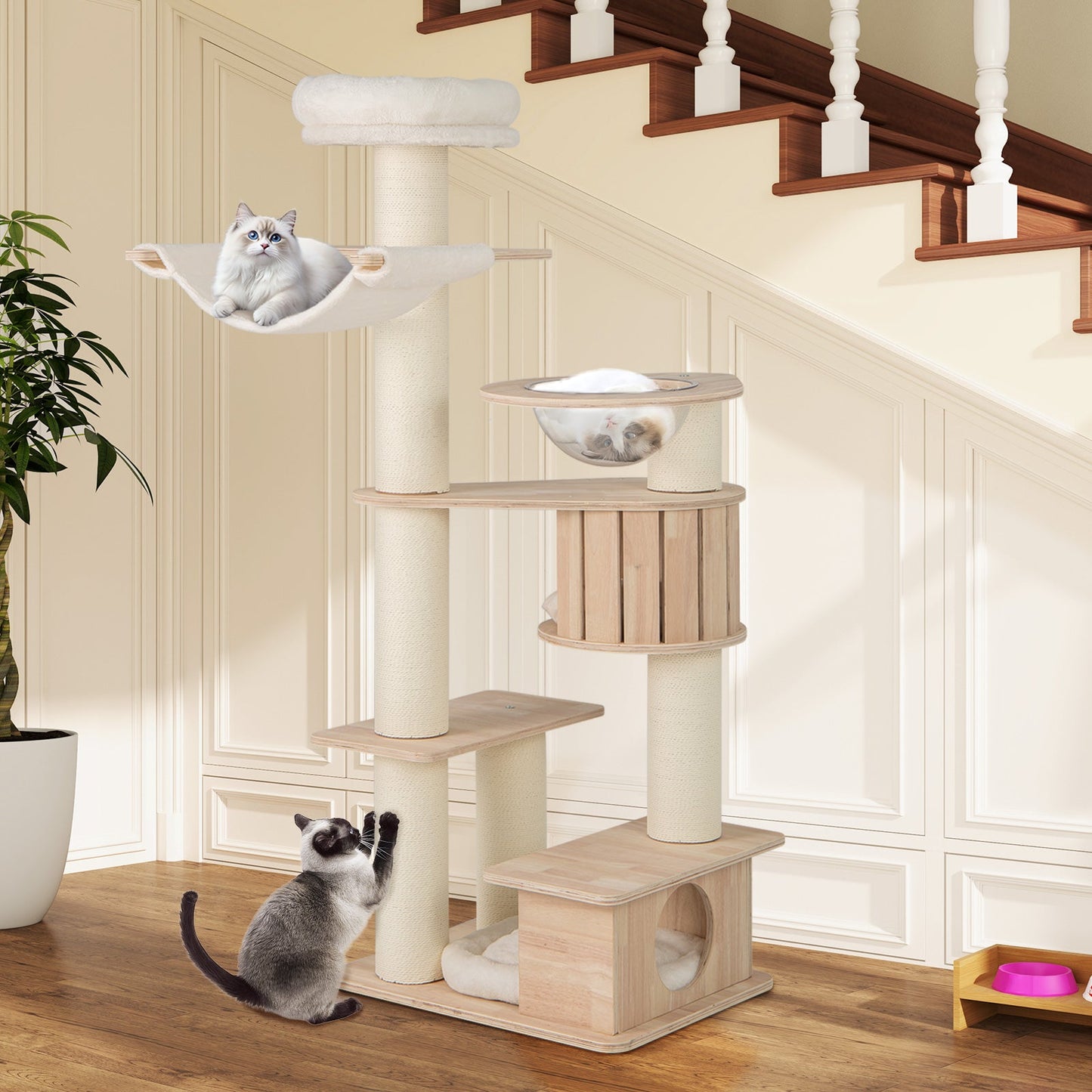Arbre à chat de 69 pouces avec perchoir confortable et coussins lavables