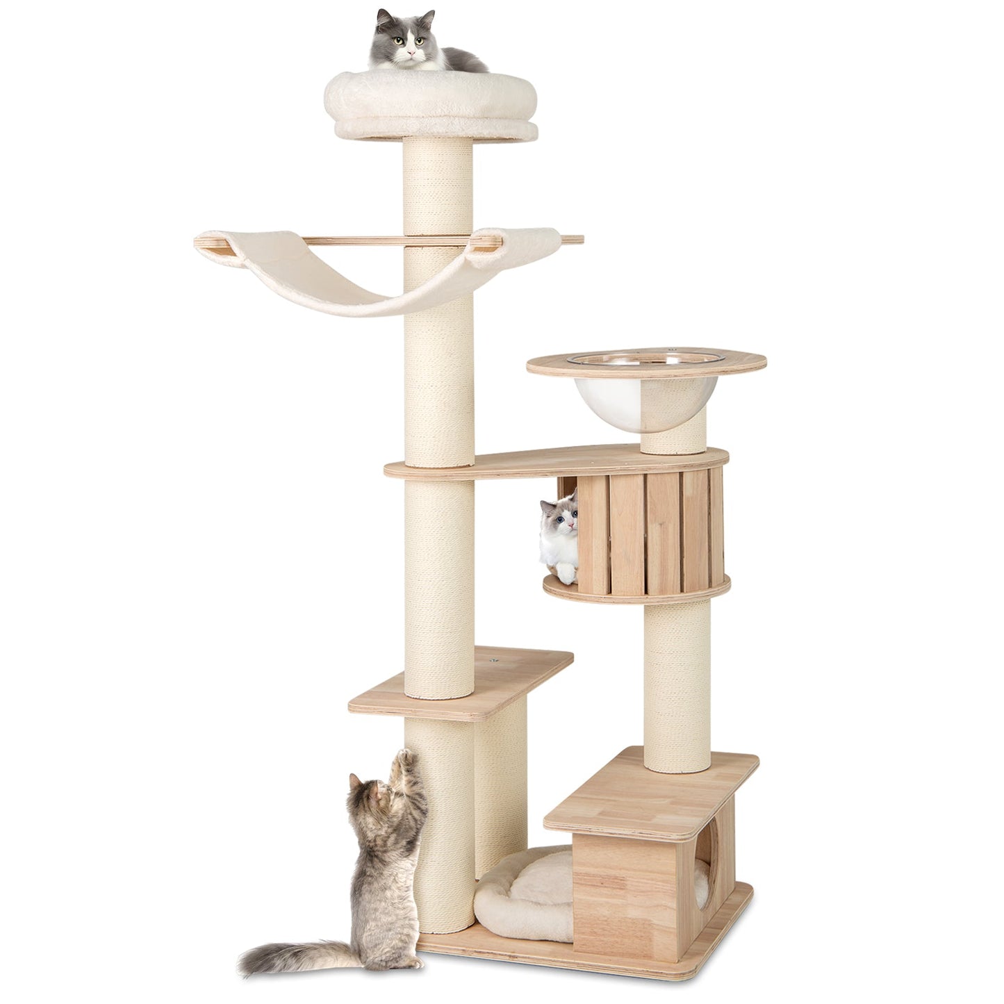 Arbre à chat de 69 pouces avec perchoir confortable et coussins lavables