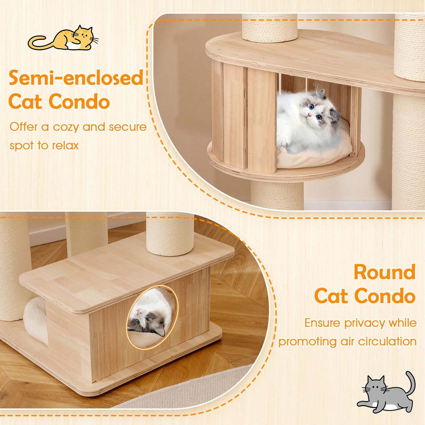 Arbre à chat de 69 pouces avec perchoir confortable et coussins lavables