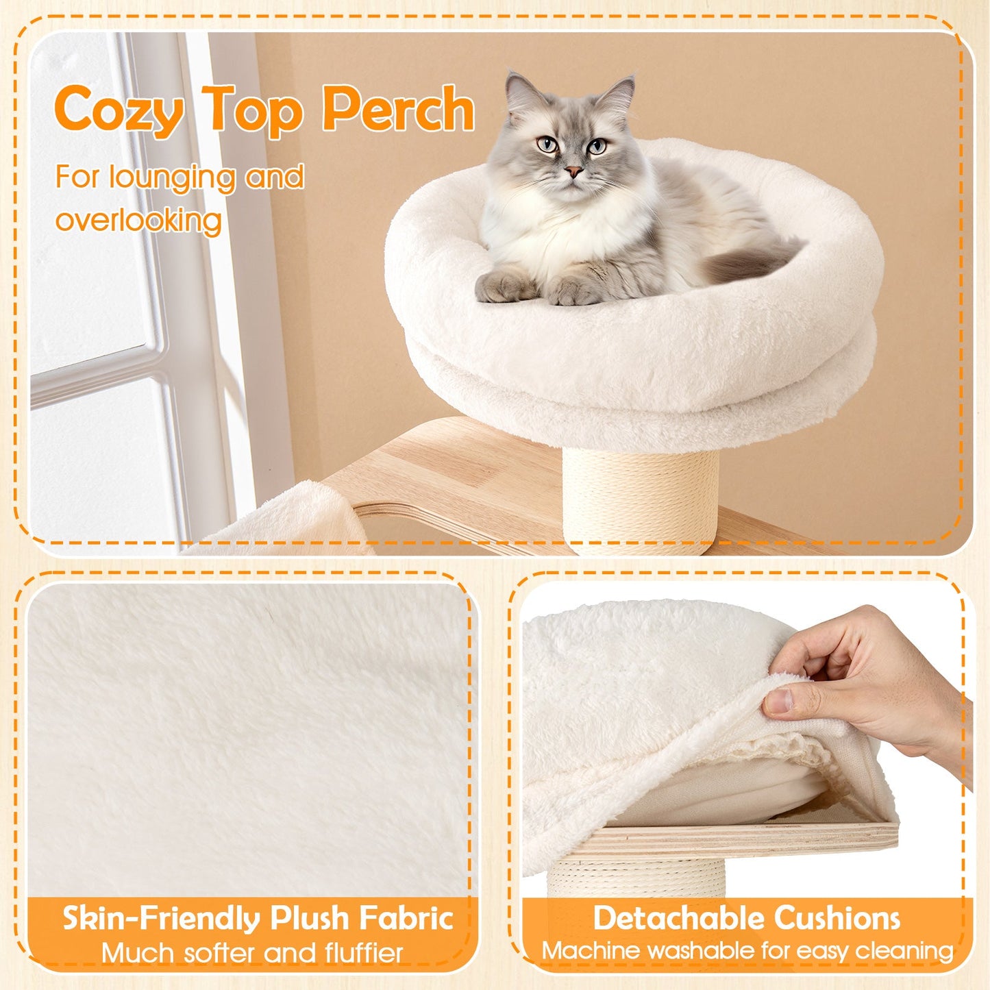 Arbre à chat de 69 pouces avec perchoir confortable et coussins lavables
