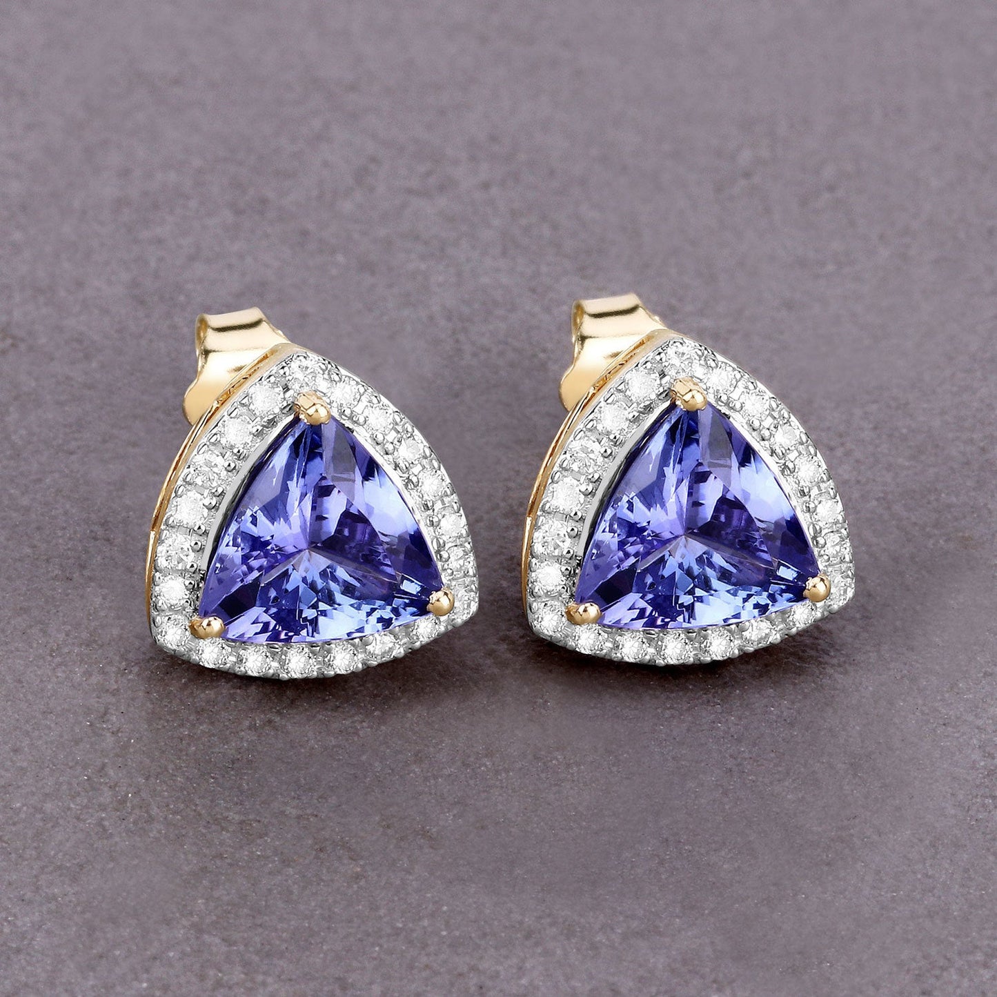 Boucles d'oreilles en tanzanite véritable de 3,82 carats et diamants blancs en or 14K