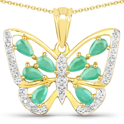 Pendentif en émeraude véritable de 1,90 carat et diamants blancs en argent sterling