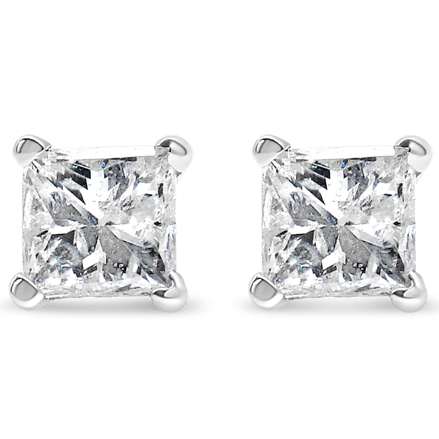 Boucles d'oreilles en diamant taille princesse certifiées AGS 2/5 Cttw en or blanc 14K
