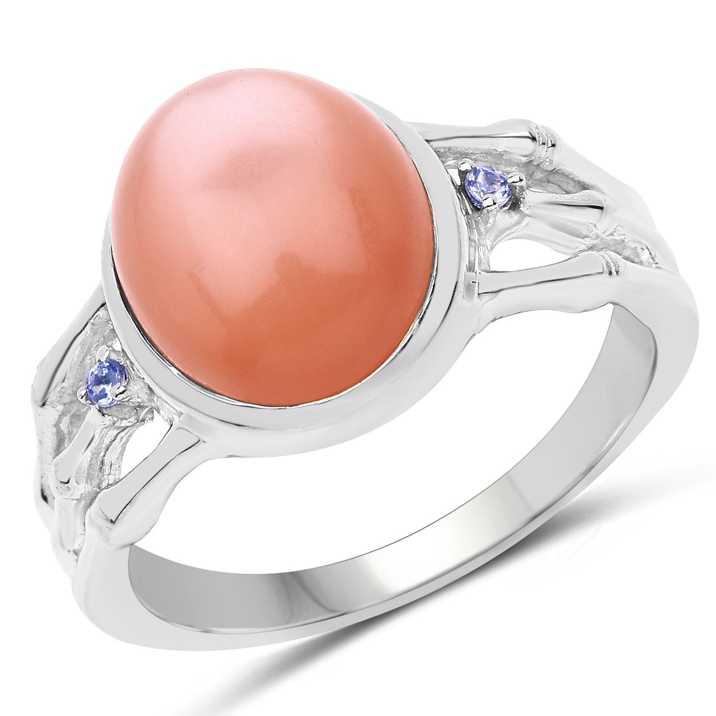 6.54 Carat Genuine Peach Moonstone & Tanzanite Sterling Silver Ring