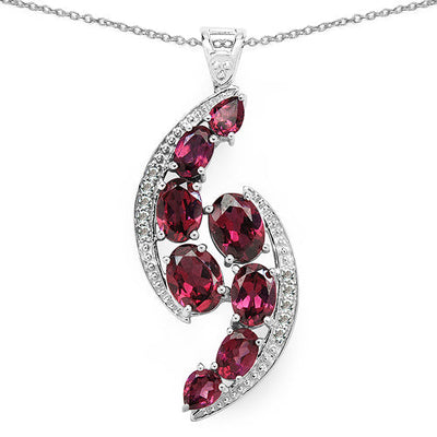 7.29 Carat Genuine Rhodolite & White Topaz Pendant in Sterling Silver