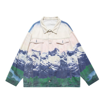 Men's Loose Casual Full Print Landscape Jacket