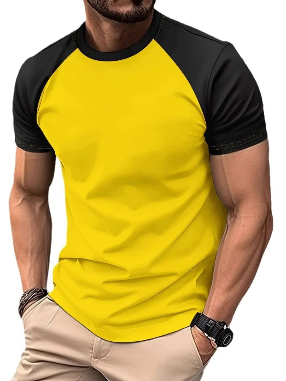 Men's Plus Size Round Neck Contrast T-Shirt