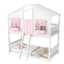 Twin over Twin House Bunk Bed with Roof , Window, Window Box, Door , with Safety Guardrails and Ladder, Pink/White - Korvel