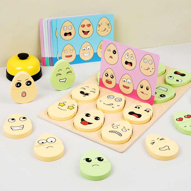 Wooden children's early education fun expression egg matching game, battle training interactive puzzle toy - Korvel