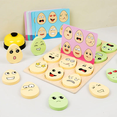 Wooden children's early education fun expression egg matching game, battle training interactive puzzle toy - Korvel