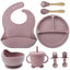 8PCS Mother and baby silicone bibs, silicone dinner plates, eight-piece set, baby food training suction cup bowl, baby divided tableware set - Korvel